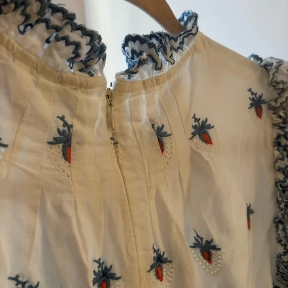 Sea New York Cream Renee Embroidered Strawberry Dress L 100% Cotton - Picture 7 of 8